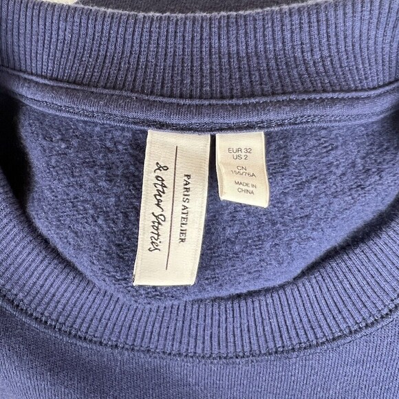 & Other Stories Sweatshirt 2 Womens Blue Bird Embroidered Long Sleeves Cotton - Picture 5 of 8